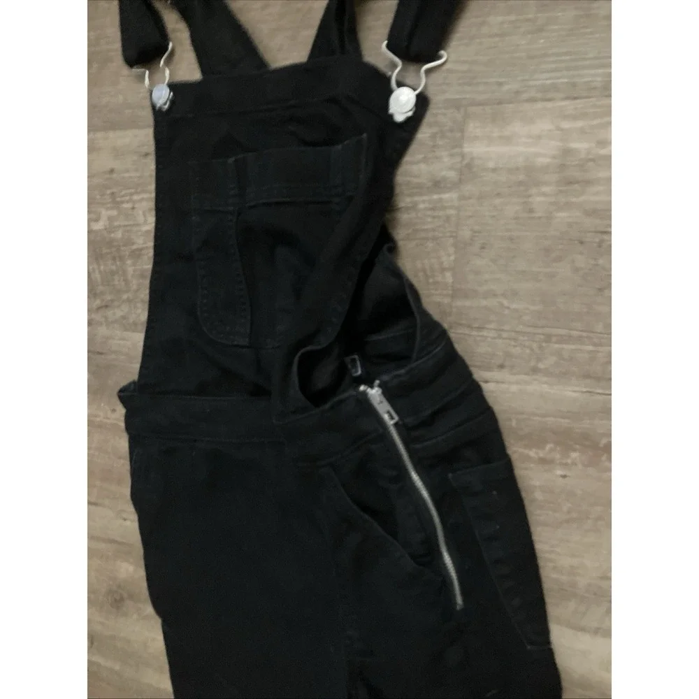 Abercrombie & Fitch Denim Bib Overalls Women's Size 27 4 Raw Hem Black Cute!